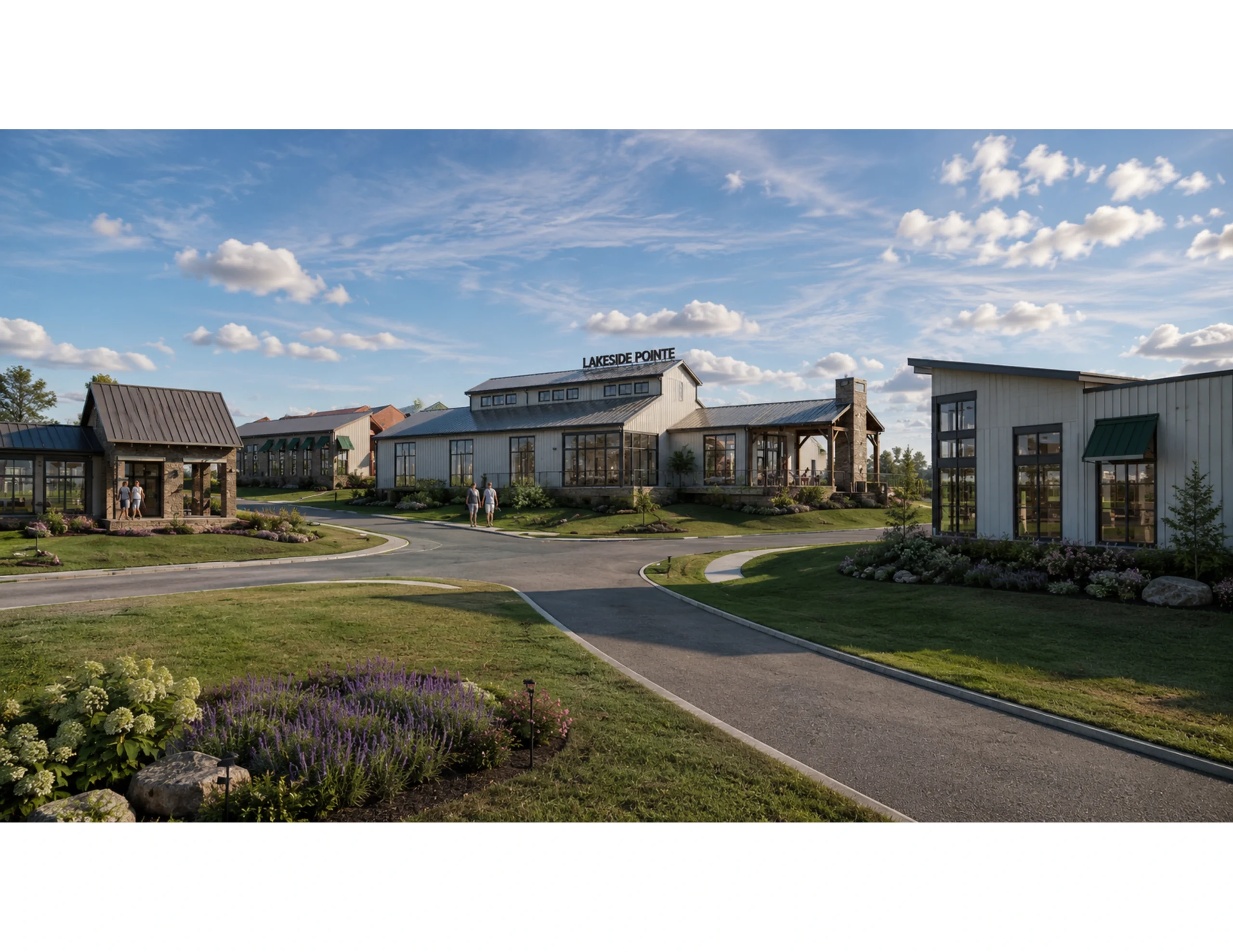 Rendered View from Fighting Creek Entrance of The Shoppes at Lakeside Pointe