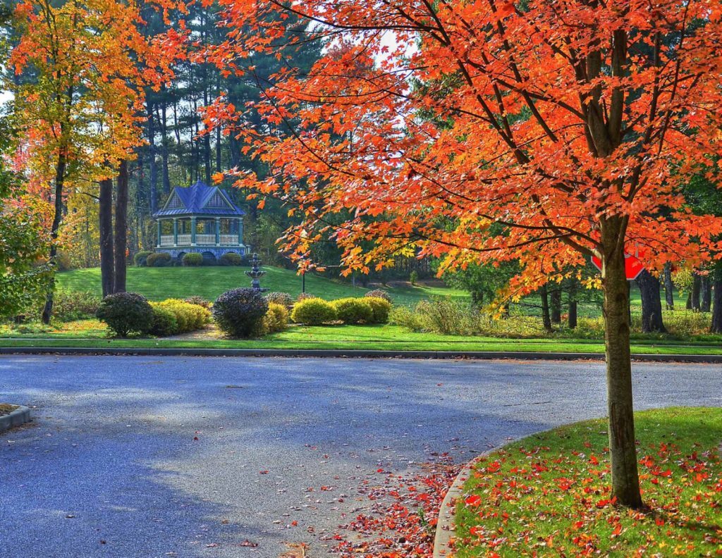 Oak Ridge Saratoga Fountain in the fall