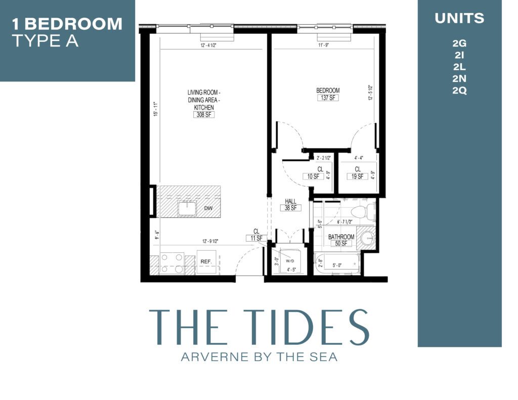 Tides 1 Floorplan - 1 Bedroom, 1 Bathroom, 659 sq. ft.