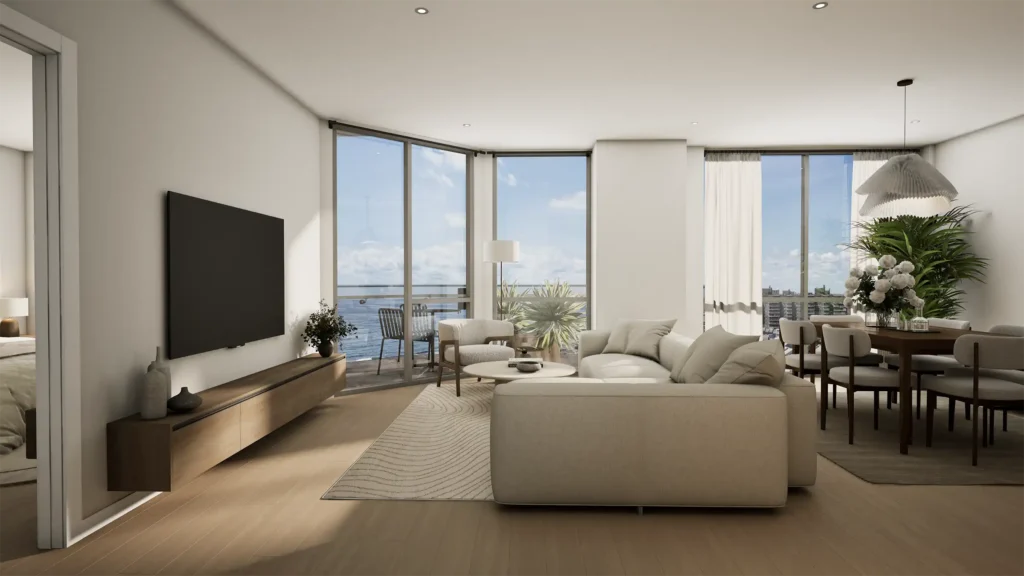 Living Room Rendering at Lighthouse Beach 67th