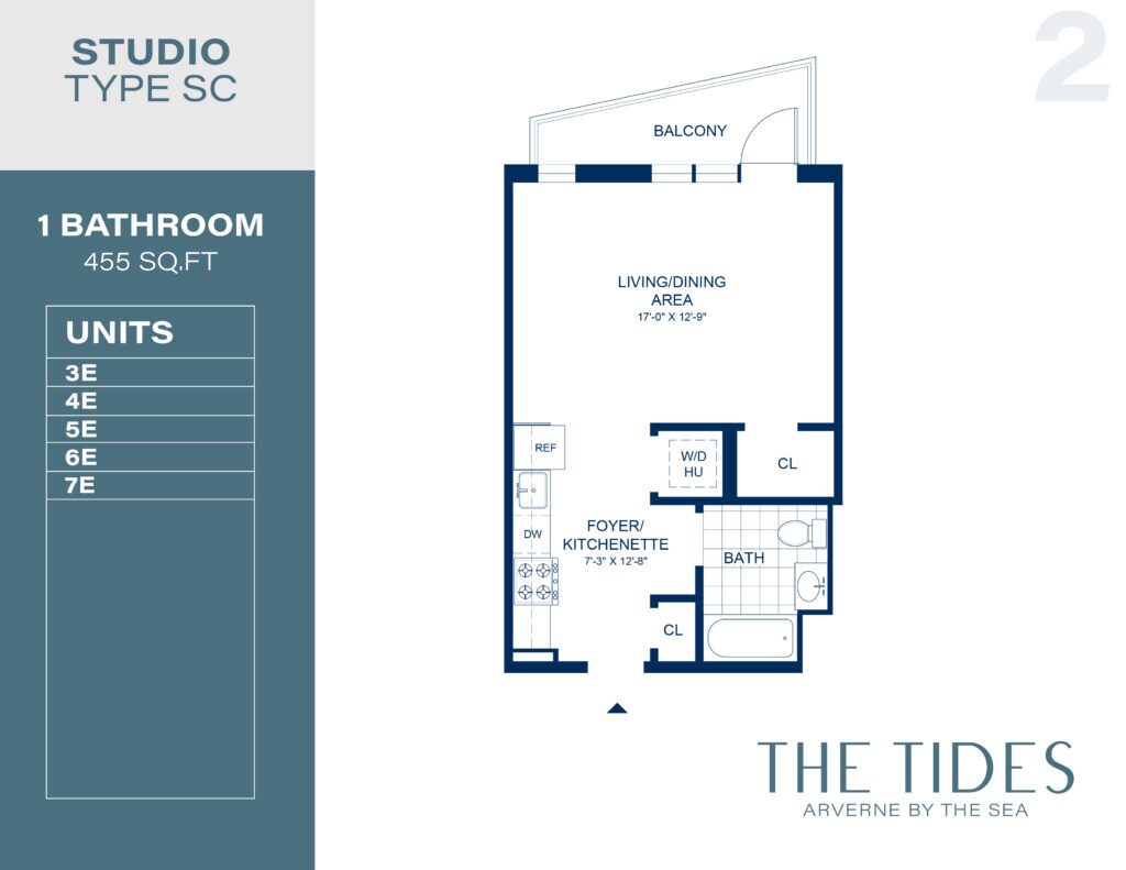 Tides 2 SC Floor Plan, Studio, 1 Bathroom, 455 sq ft.