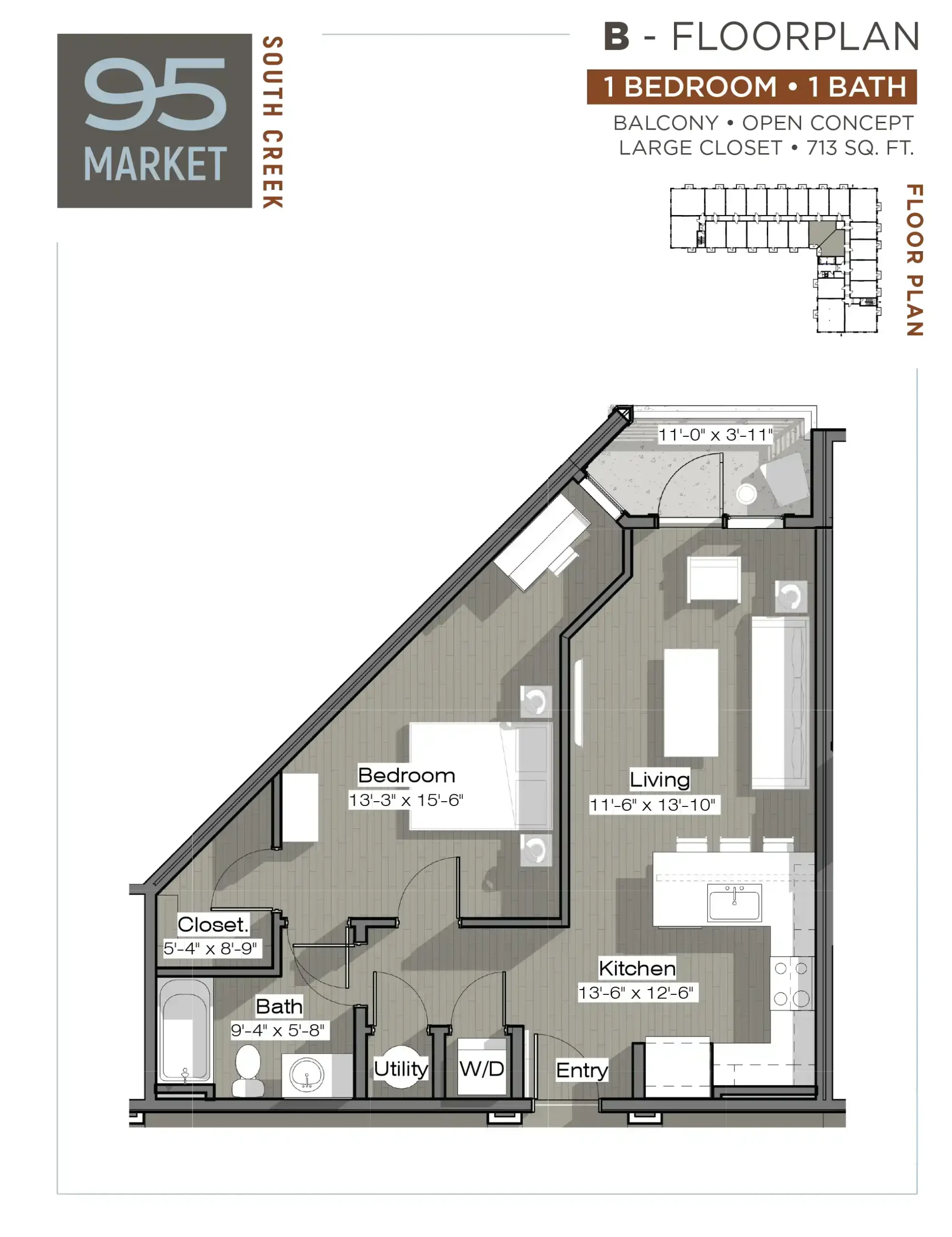 95 Market B Floorplan 1 Bedroom 1 Bath at South Creek