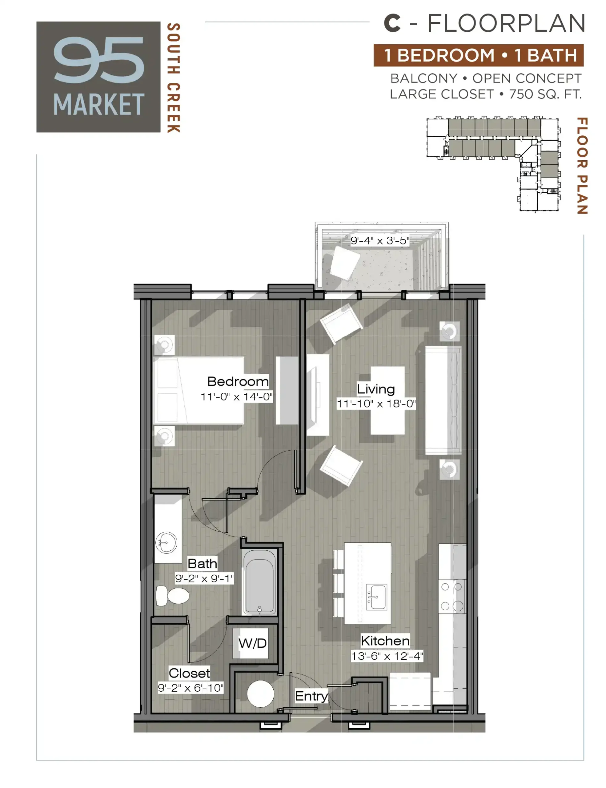 95 Market C Floorplan 1 Bedroom 1 Bath at South Creek