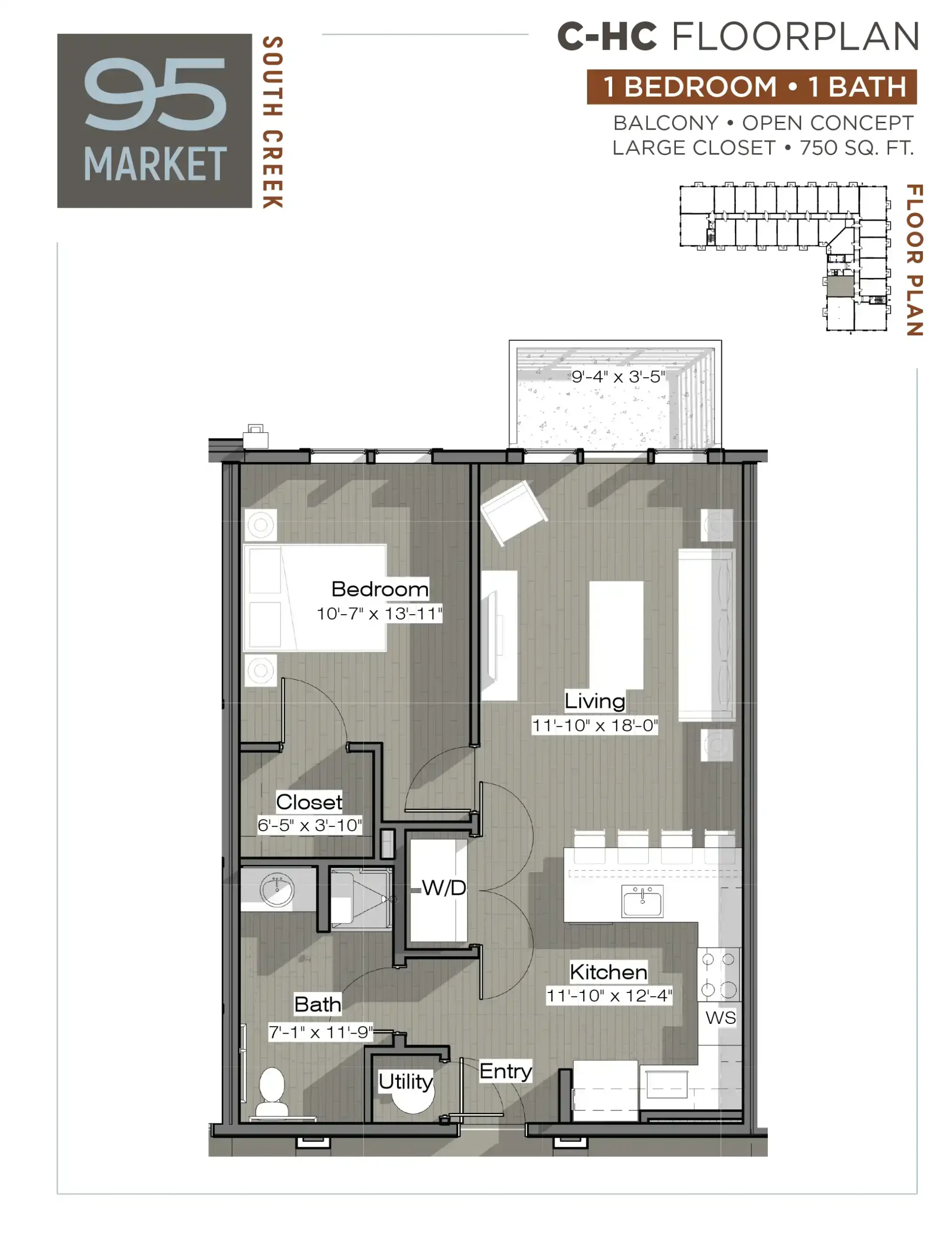 95 Market C HC Floorplan 1 Bedroom 1 Bath at South Creek