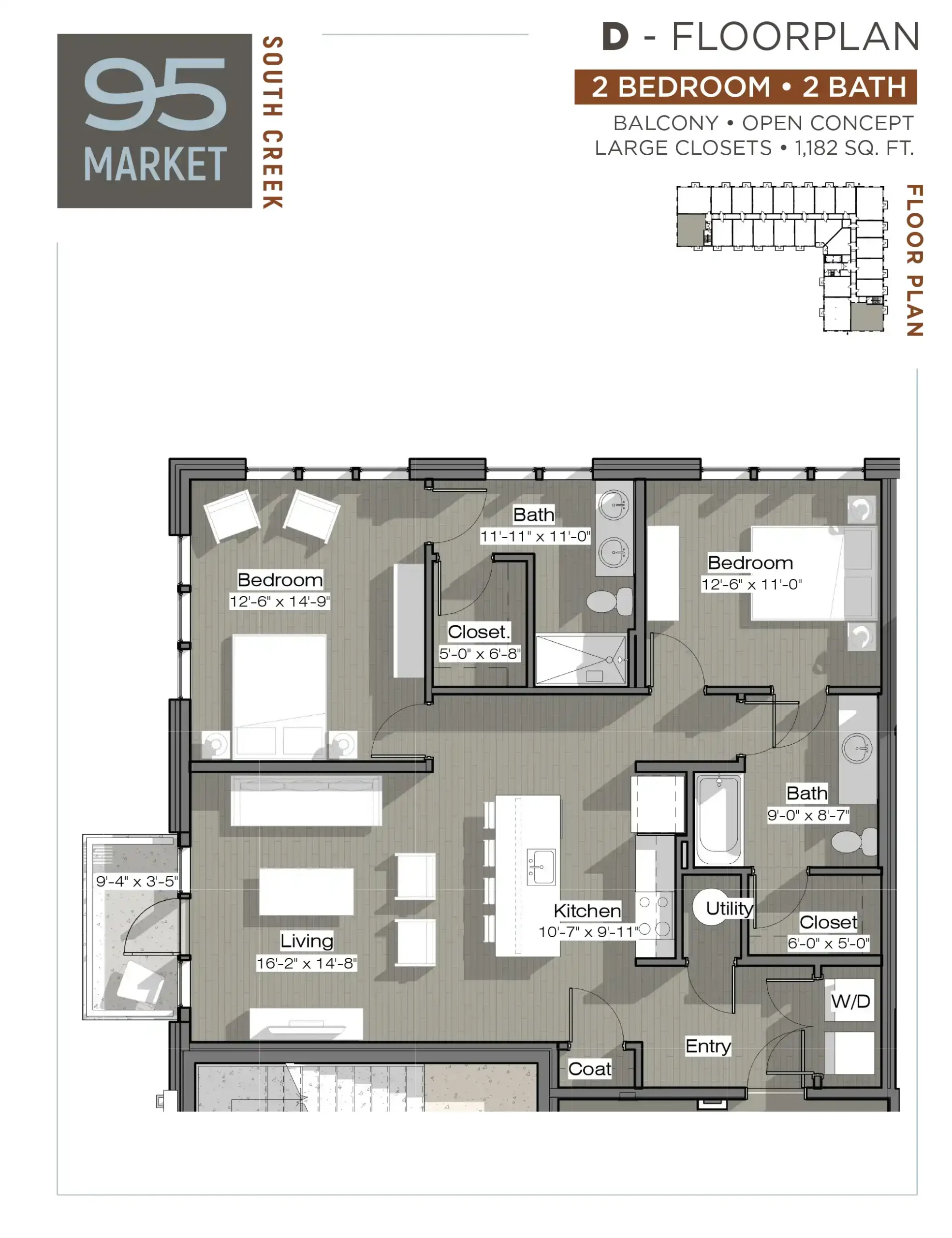 95 Market D Floorplan 2 Bedroom 2 Bath at South Creek