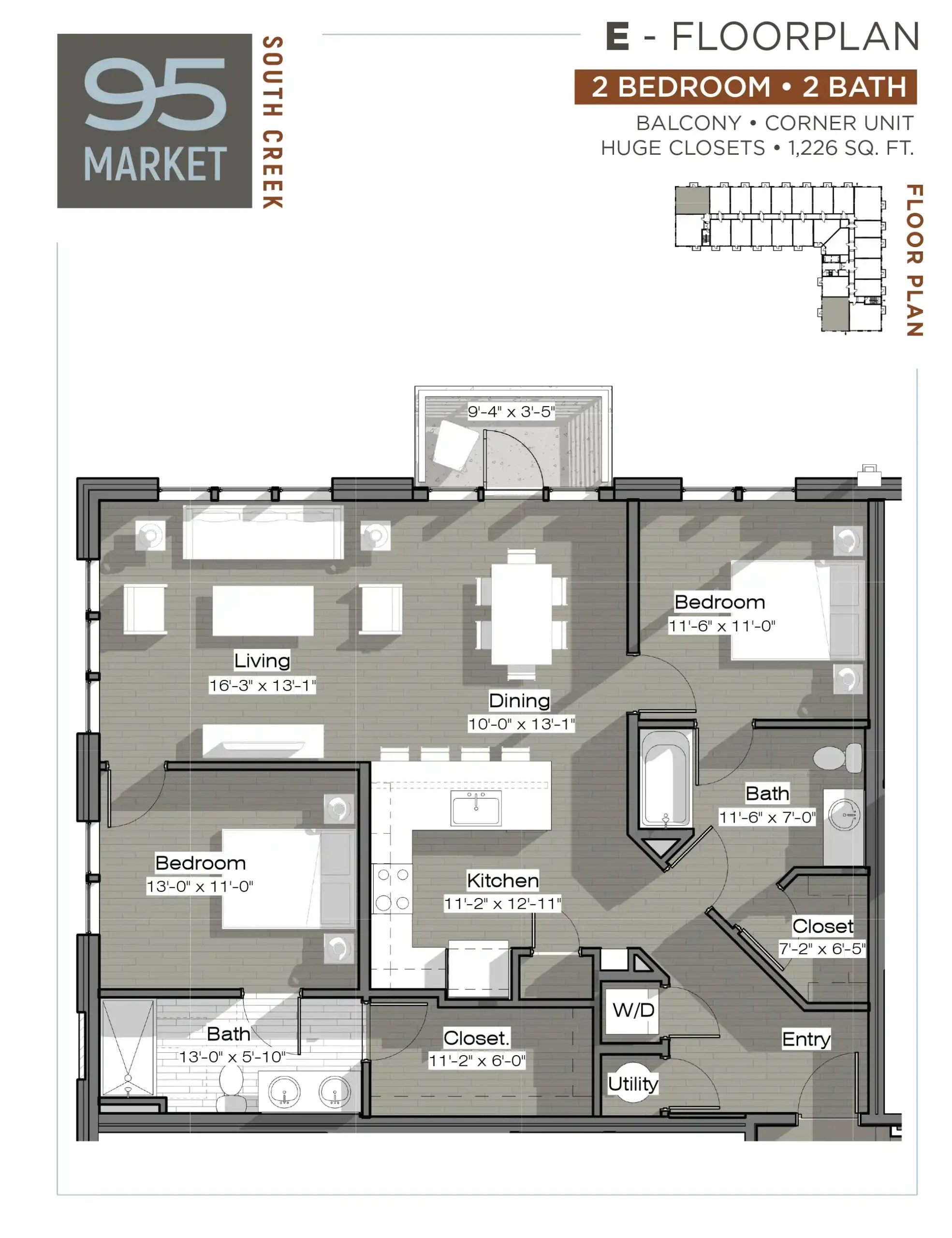 95 Market E Floorplan 2 Bedroom 2 Bath at South Creek