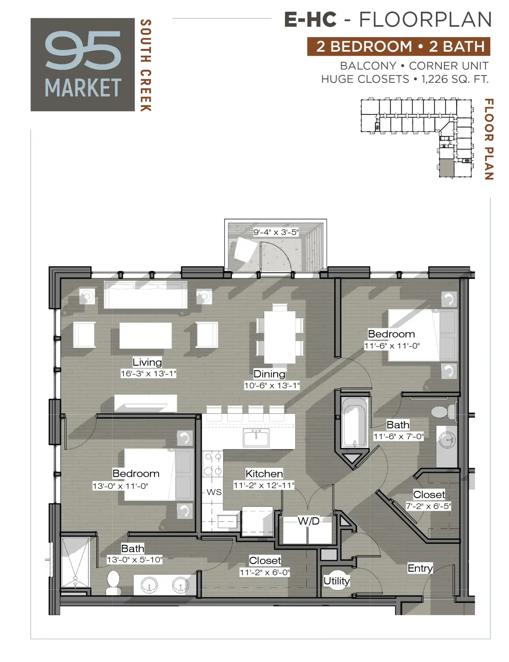95 Market E HC Floorplan 2 Bedroom 2 Bath at South Creek