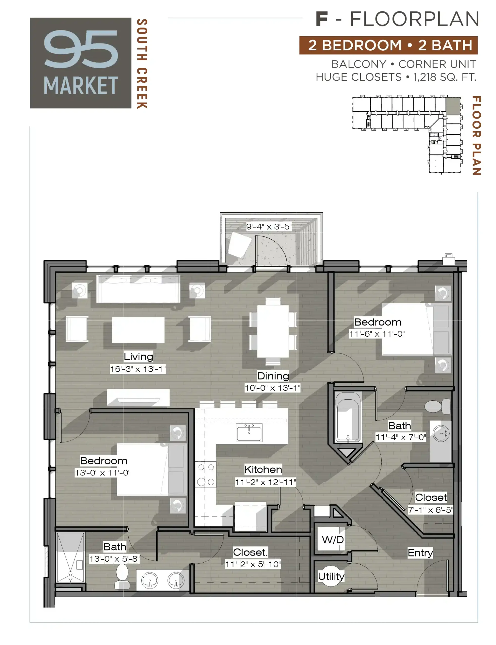 95 Market F Floorplan 2 Bedroom 2 Bath at South Creek