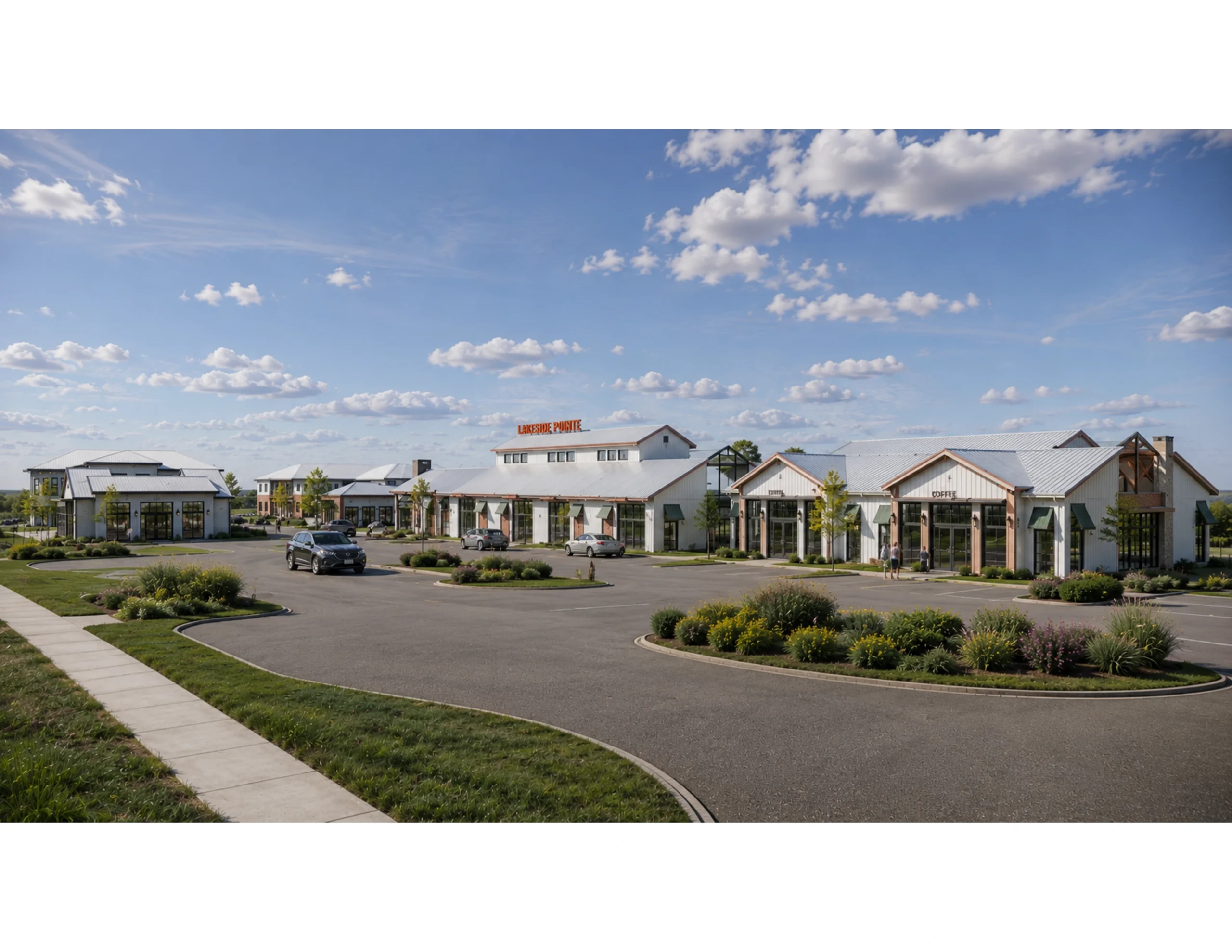 Rendered Image of The Shoppes at Lakeside Pointe | View East Parking Area towards R2 & R3 & O1O2