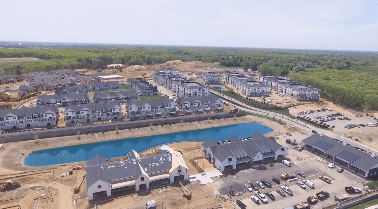 Aerial shot of Country Pointe Plainview construction progress