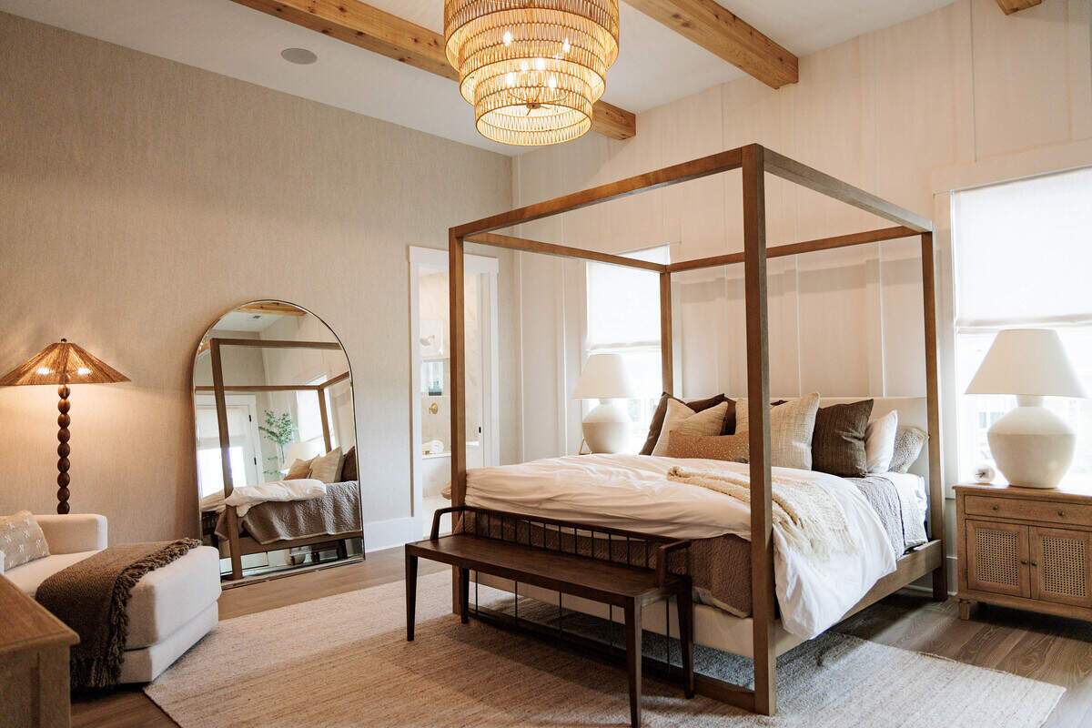 A bedroom of a model home in Lakeside Pointe in Sherrills Ford.