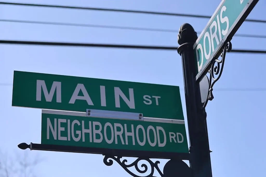 Top: Looking west on Neighborhood Road in Mastic Beach, N.Y. on April 1, 2025.