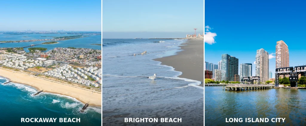 Images of Rockaway Beach, Brighton Beach, and Long Island City