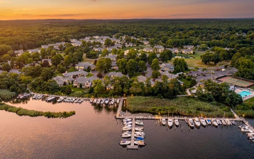 Aerial view of the Waterways condo community in Moriches.