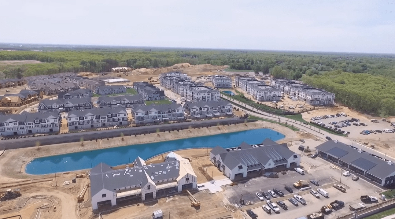 Aerial shot of Country Pointe Plainview construction progress