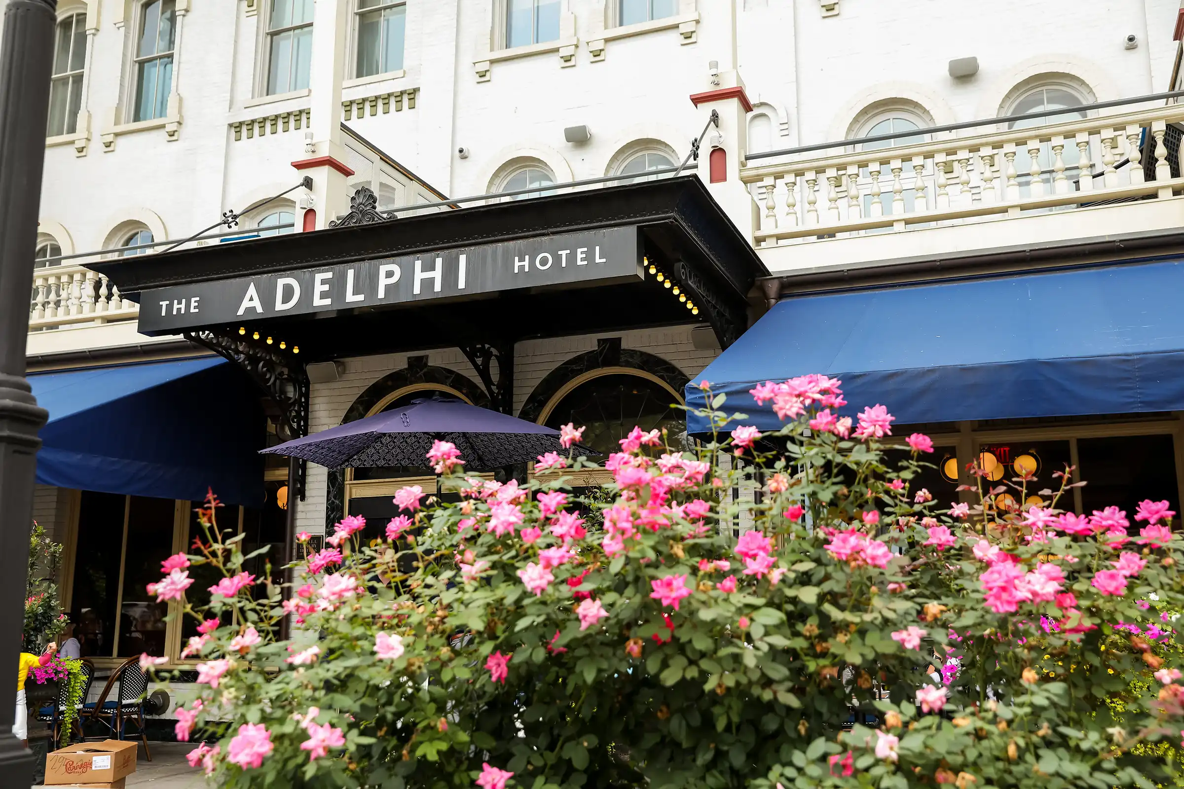 Adelphi Hotel front with roses