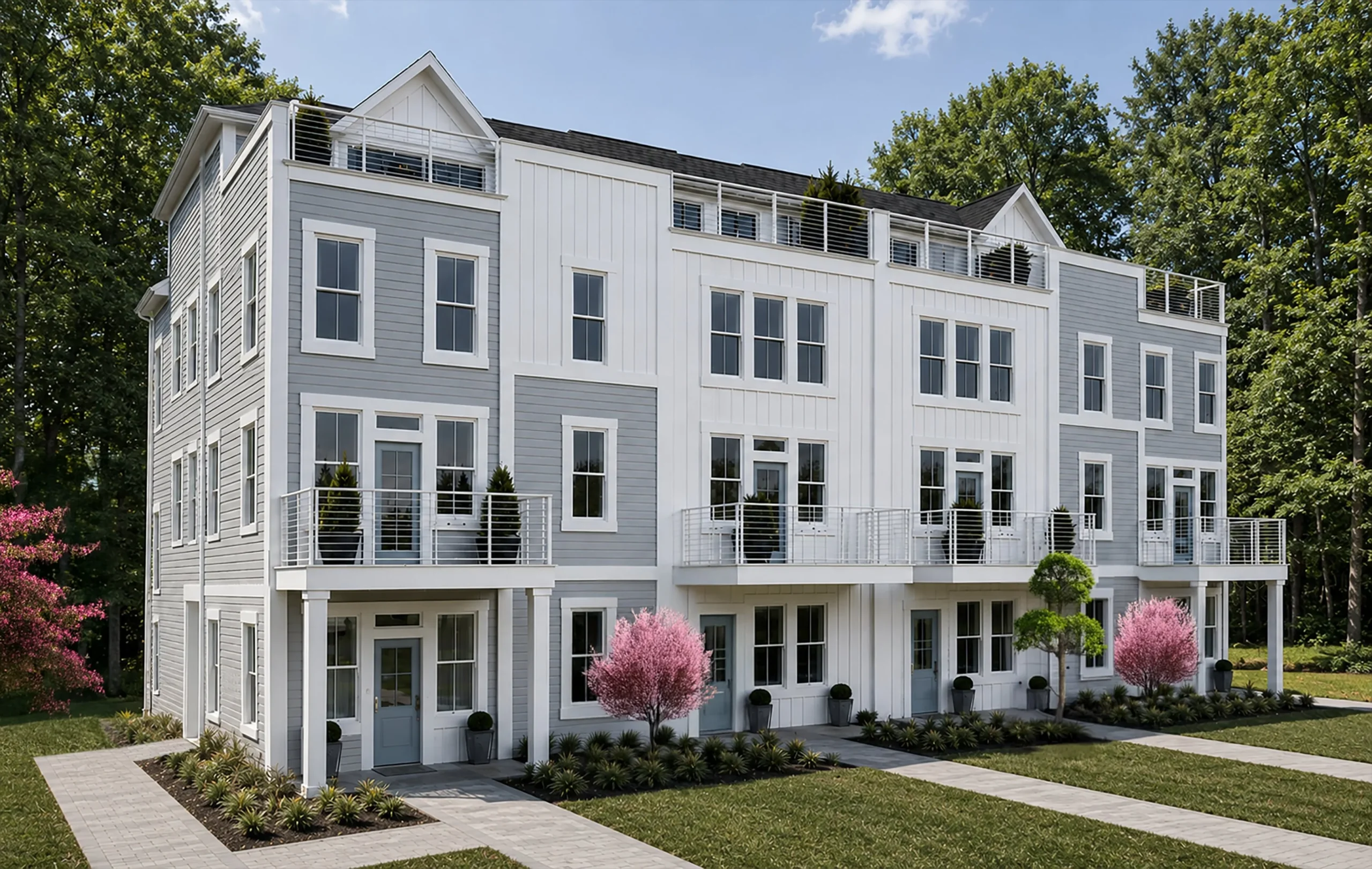 Exterior Rendering of Townhome Building at Lakeside Pointe