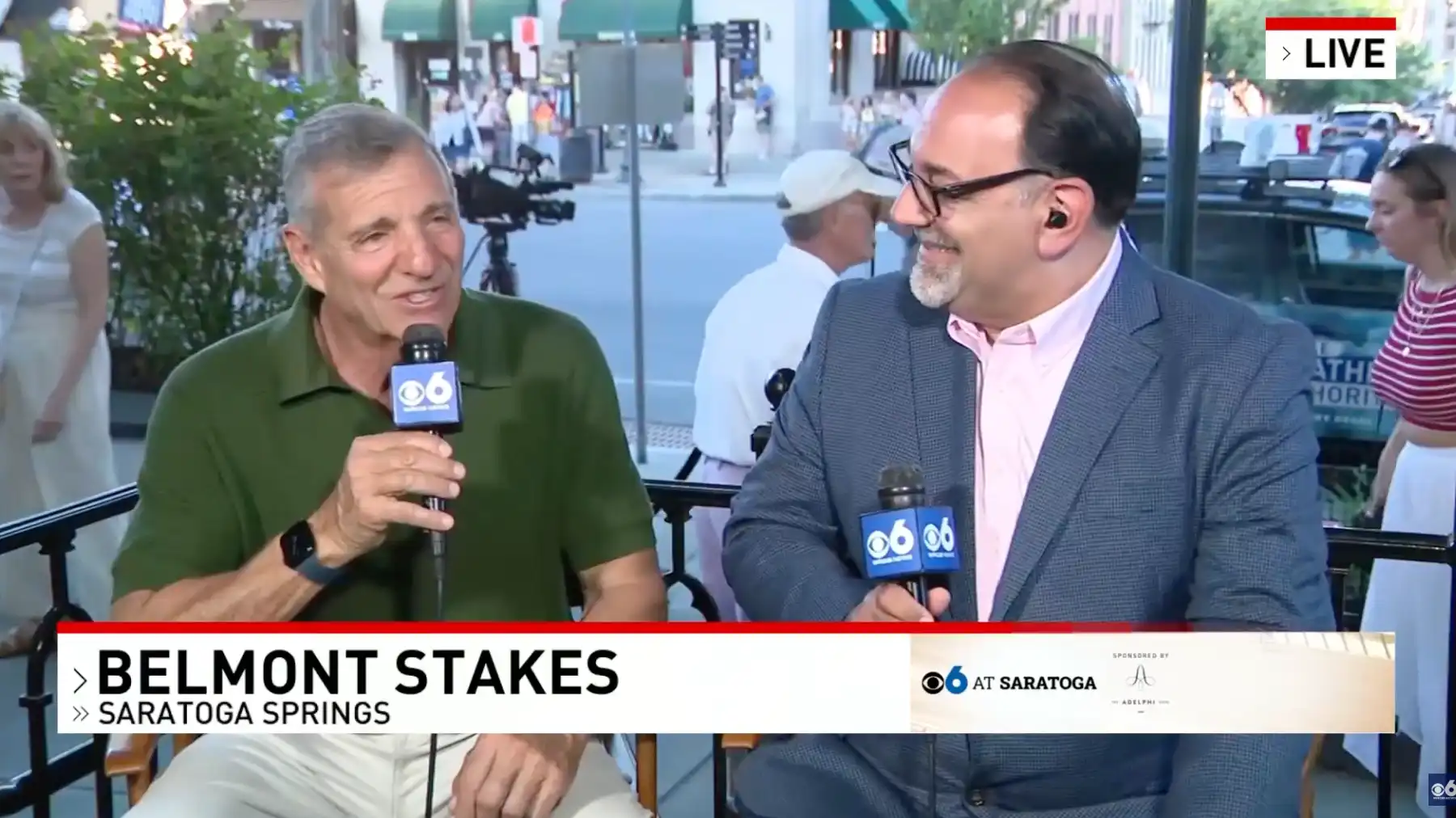Steven Dubb being interviewed at the 2026 Belmont Stakes