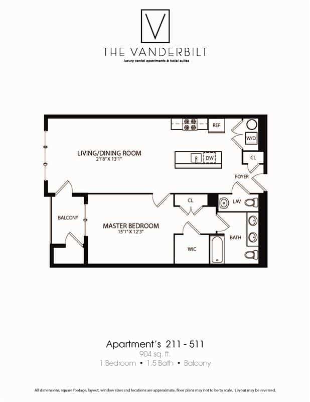 1 bedroom, 1.5 bathroom with balcony