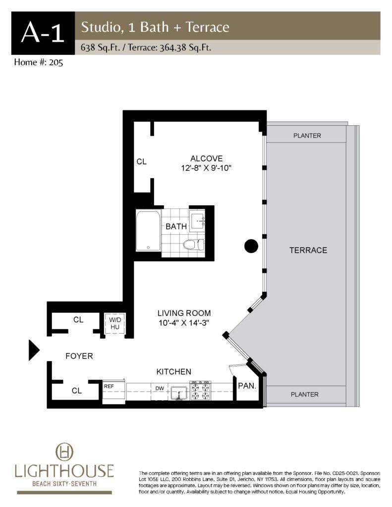 A-1 Floorplan | Studio, 1 Bath, Balcony at Lighthouse Beach 67th