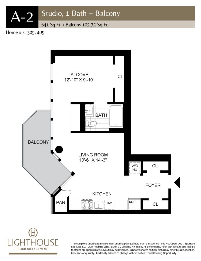 A-2 Floorplan | Studio, 1 Bath, Balcony at Lighthouse Beach 67th