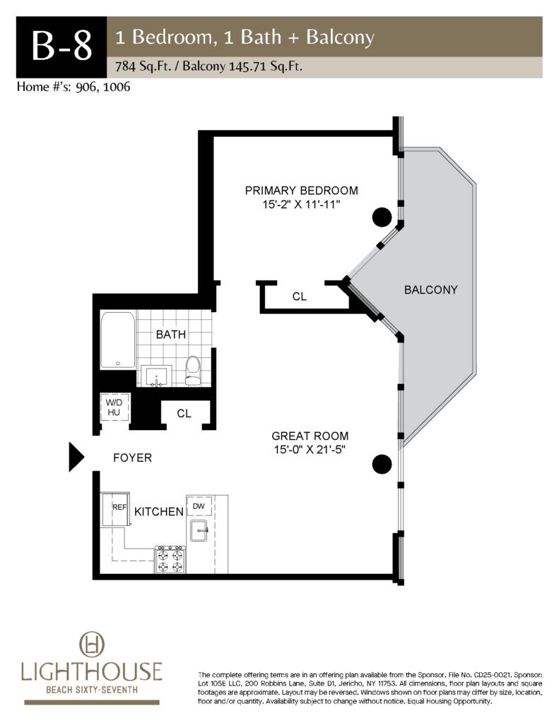 B-8 Floorplan | 1 Bedroom, 1 Bath, Balcony at Lighthouse Beach 67th