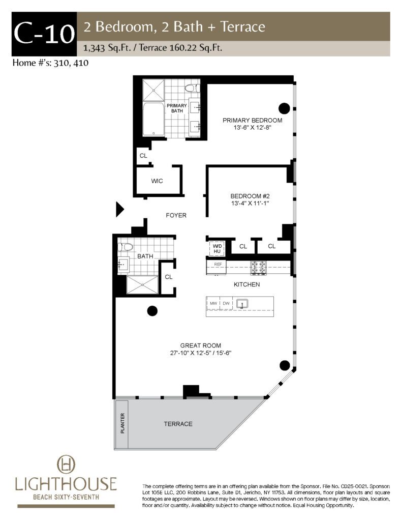 C-10 Floorplan | 2 Bedroom, 2 Baths, Terrace at Lighthouse Beach 67th