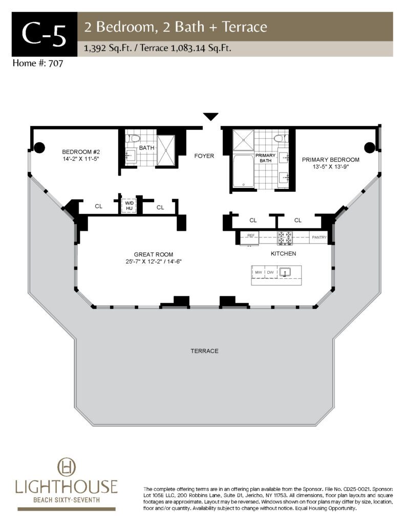C-5 Floorplan | 2 Bedroom, 2 Baths, Terrace at Lighthouse Beach 67th