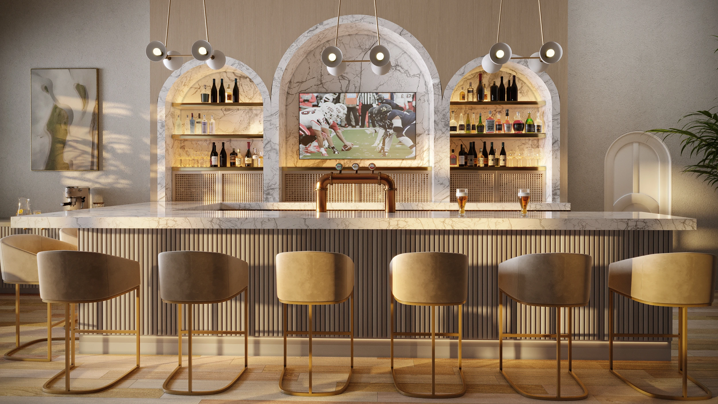Indoor Bar Rendering in Clubhouse at Country Pointe Preserve