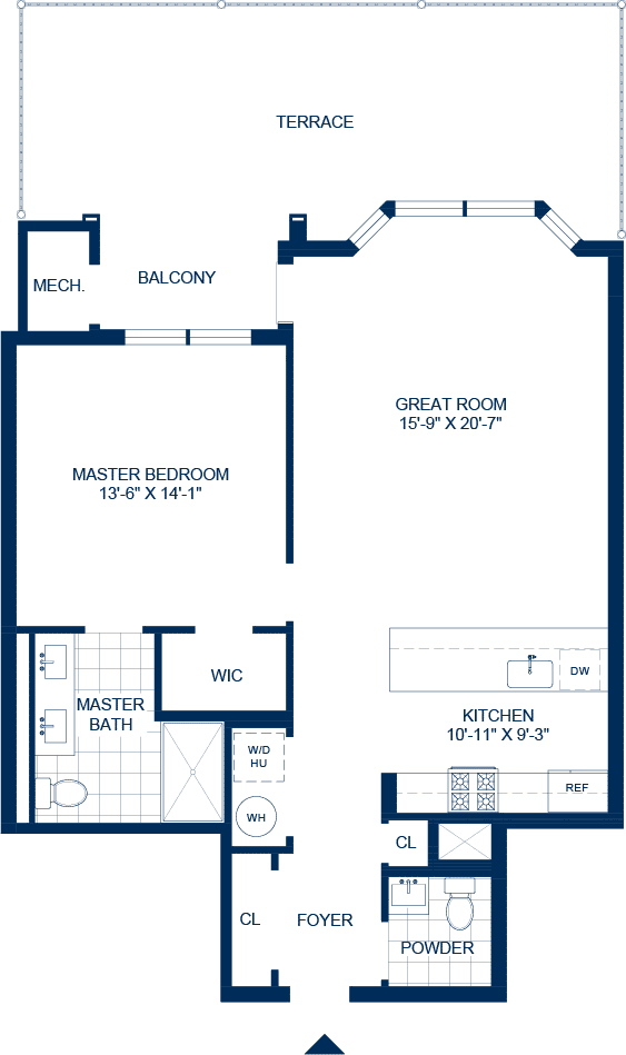 1 bed room floor plan