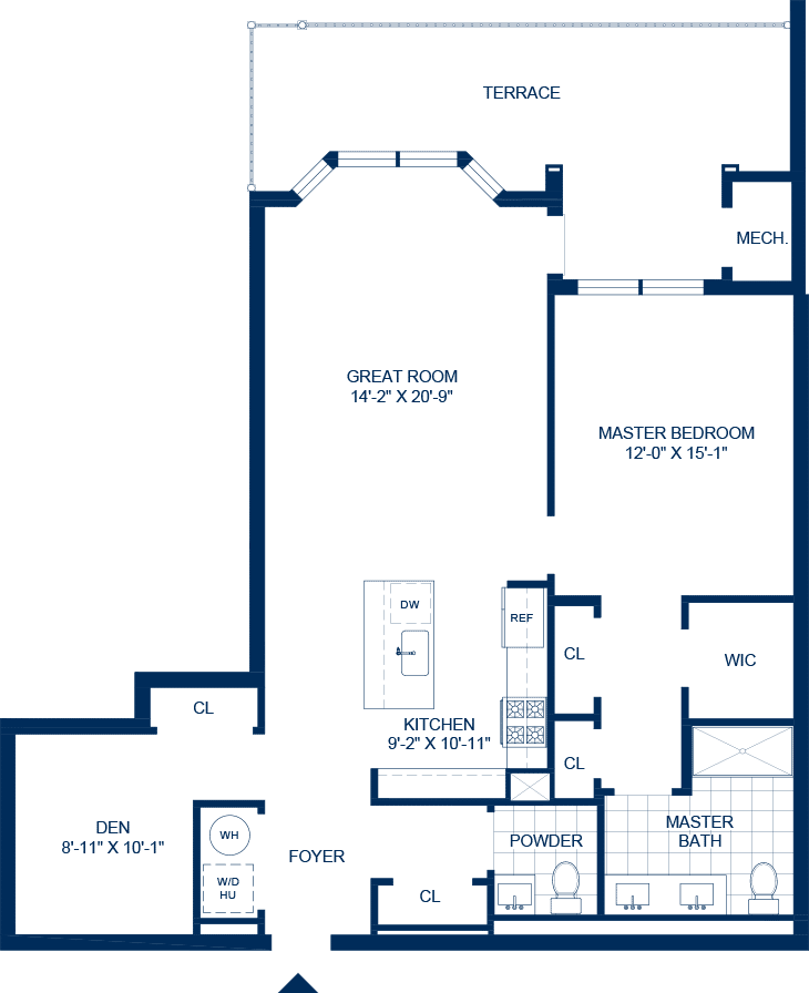 1 bed room floor plan