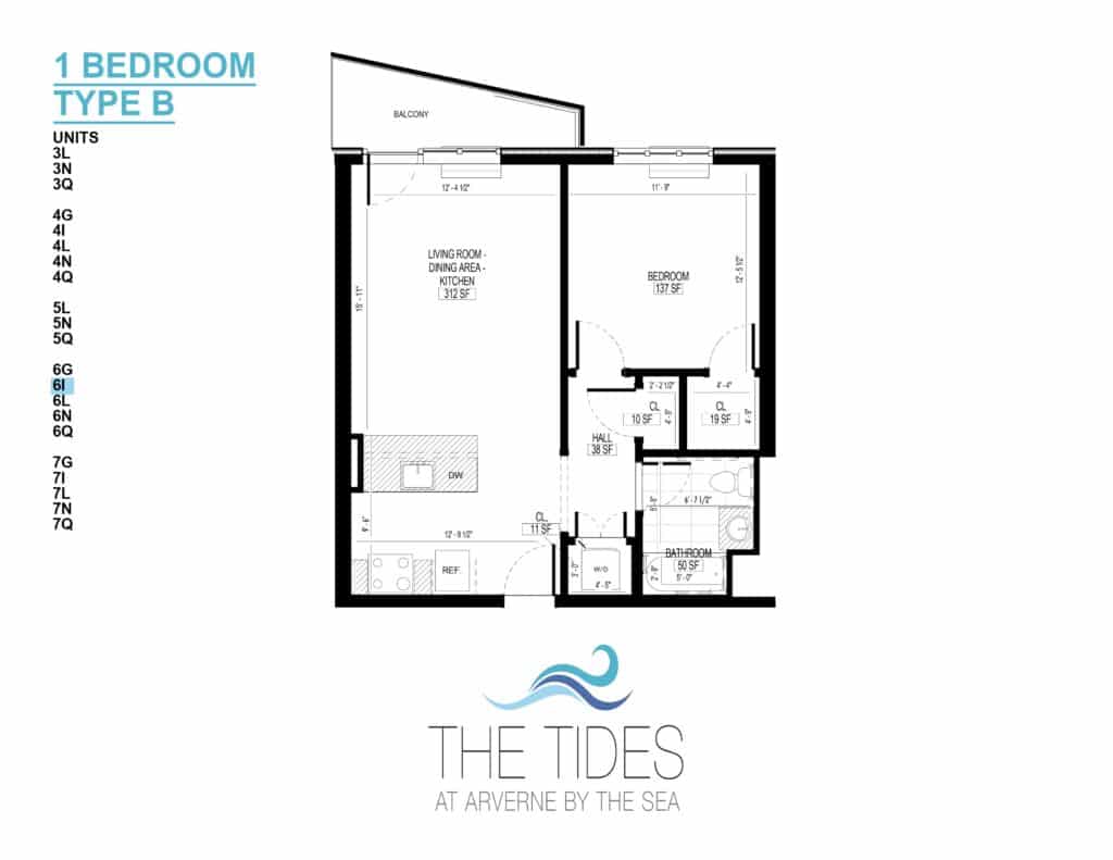 1 Bedroom, 1 Bath 659sqft.
