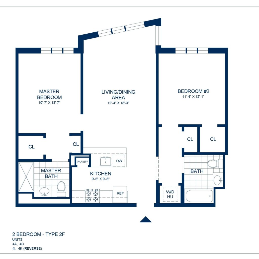 Unit 4A Floorplan- 2 Bedrooms, 2 Bathrooms, 950 SF
