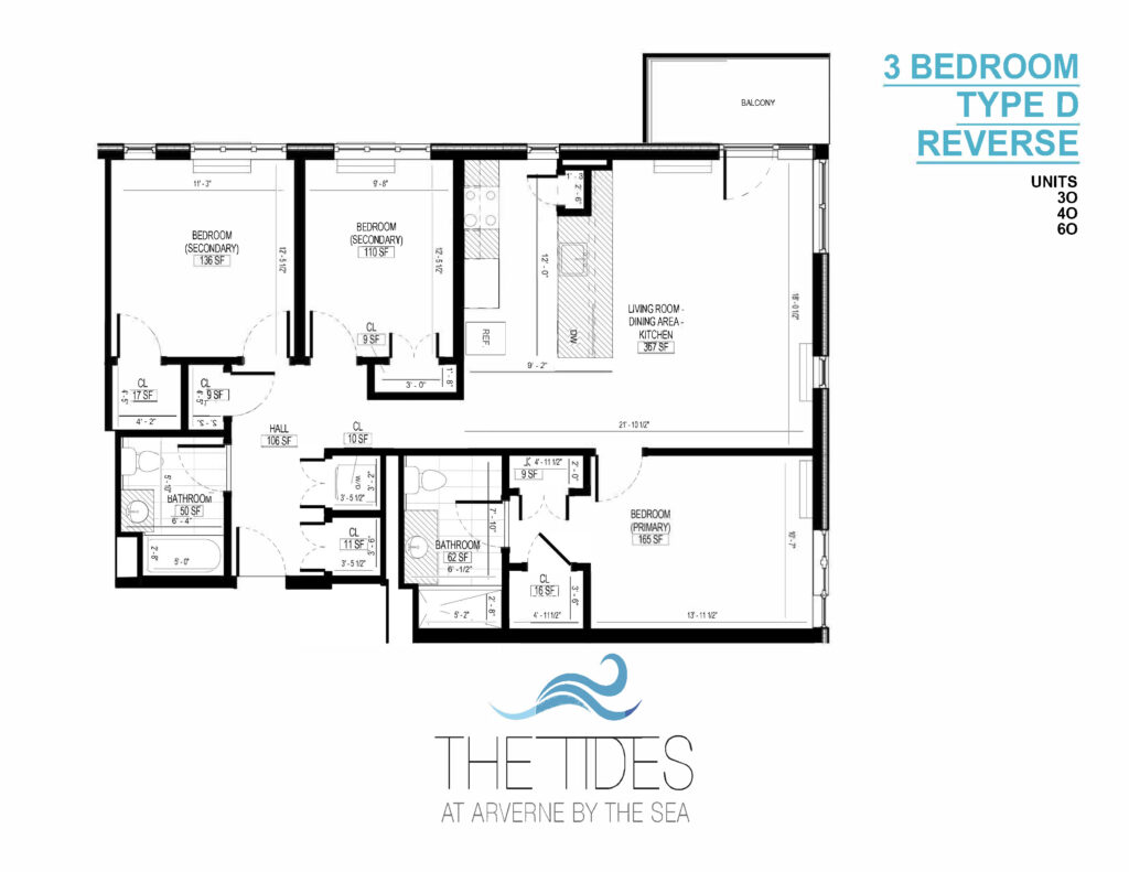 Tides Floorplan- 3 Bedroom, 2 Bathrooms, 1244 sq. ft.
