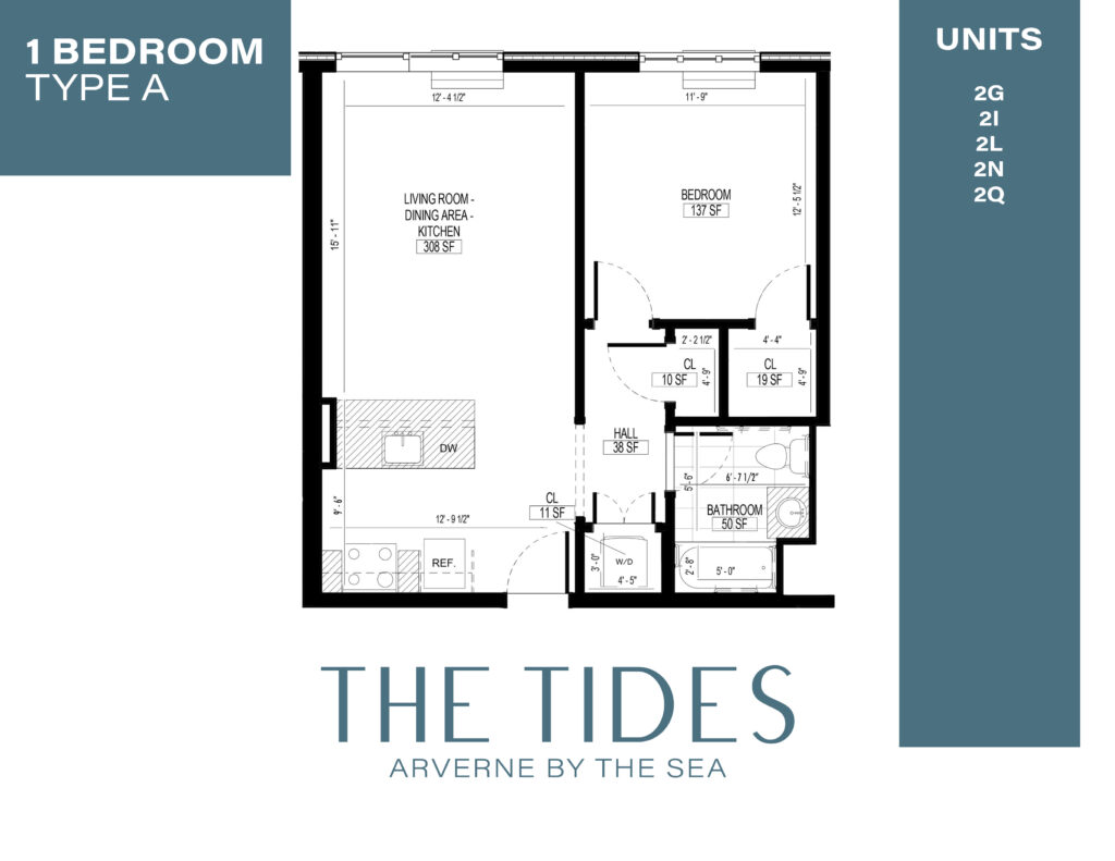 Tides 1 Floorplan - 1 Bedroom, 1 Bathroom, 659 sq. ft.