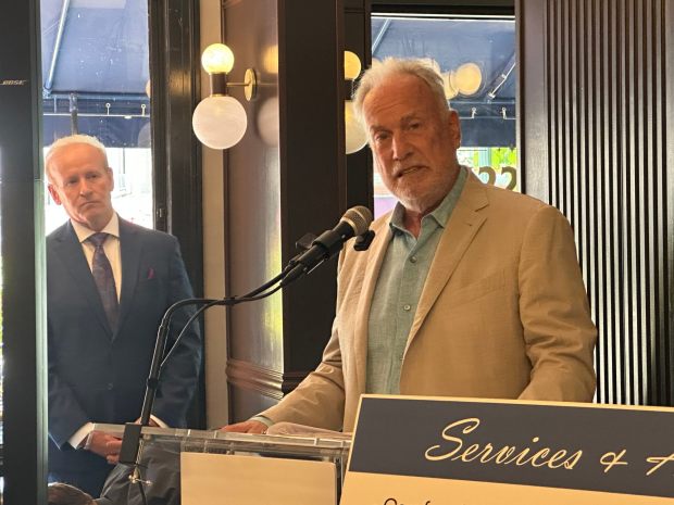Larry Roth, businessman and co-owner of The Adelphi Hotel spoke at the ceremony. (Emma Ralls – Medianews Group)
