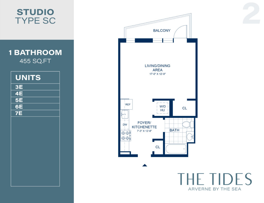 Tides 2 SC Floor Plan, Studio, 1 Bathroom, 455 sq ft.